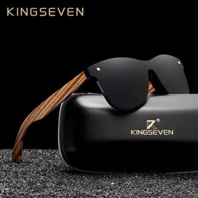 KINGSEVEN Поляризованные квадратные солнцезащитные очки Мужчины Женщины Зебра Деревянная оправа Зерк