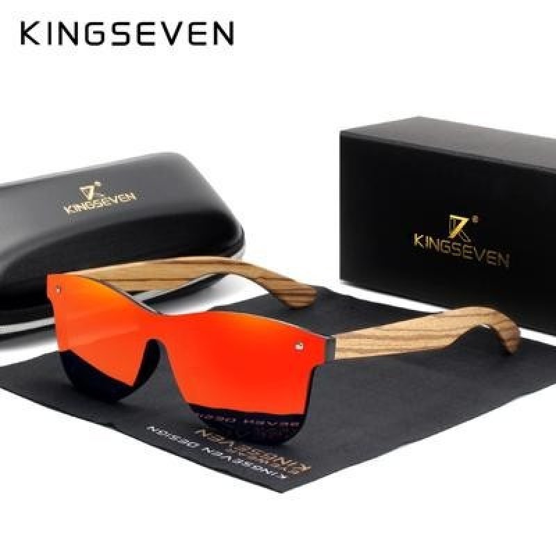 KINGSEVEN Поляризованные квадратные солнцезащитные очки Мужчины Женщины Зебра Деревянная оправа Зерк