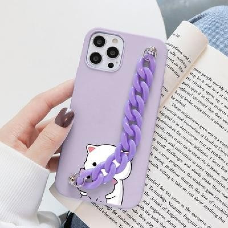 Симпатичные чехлы для телефона Cat с цепочкой для iPhone 12 11 Pro 8 7 6 Plus 5 SE 2020 X XR XS Max
