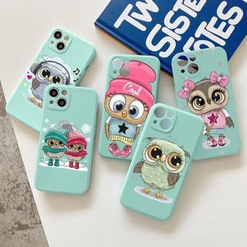 Сова Светлый голубой мягкий чехол для iPhone 12 13 11 Pro Max SE X Samsung A52 A32 A50 A53 A12 A13 A