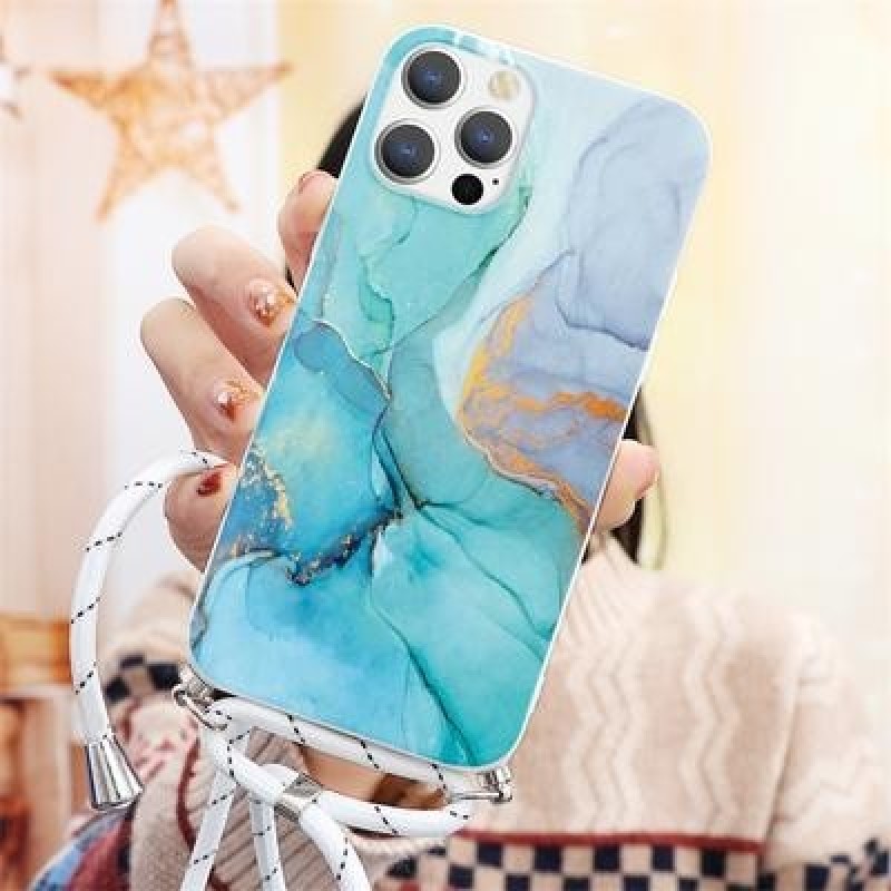 Ожерелье Ремешок Веревка Чехол для Apple iPhone 12 11 X XR Huawei P30 Мягкий TPU Чехол Мраморная обл