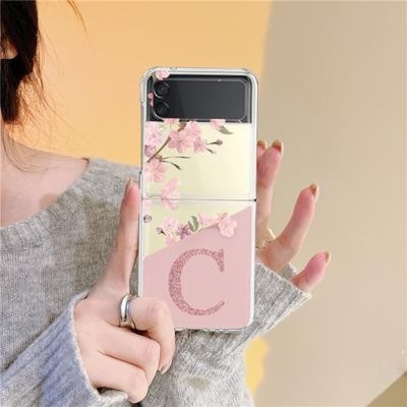 Для Samsung Galaxy Z Flip 3 4 Z Flip3 Flip4 Чехол Вишневый цветок Начальный алфавит Прозрачный жестк