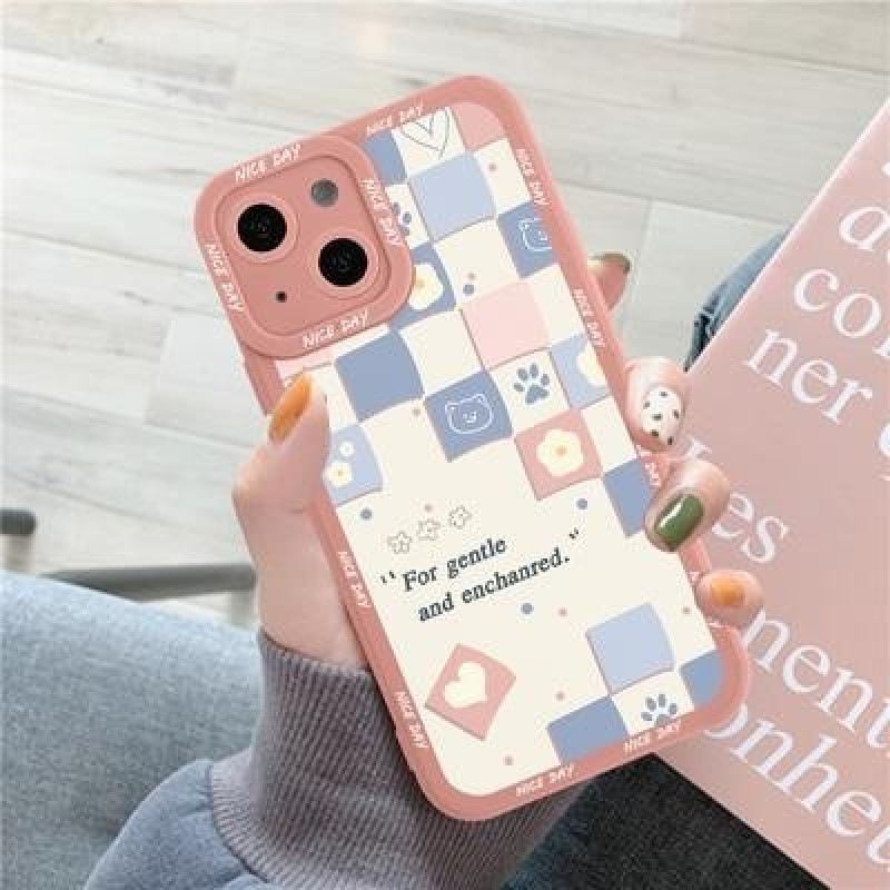 Квадрат сетка Медведь Кошачий чехол для iPhone 14 13 12 11 Pro Max Samsung Galaxy A53 A32 A52 S22 A5