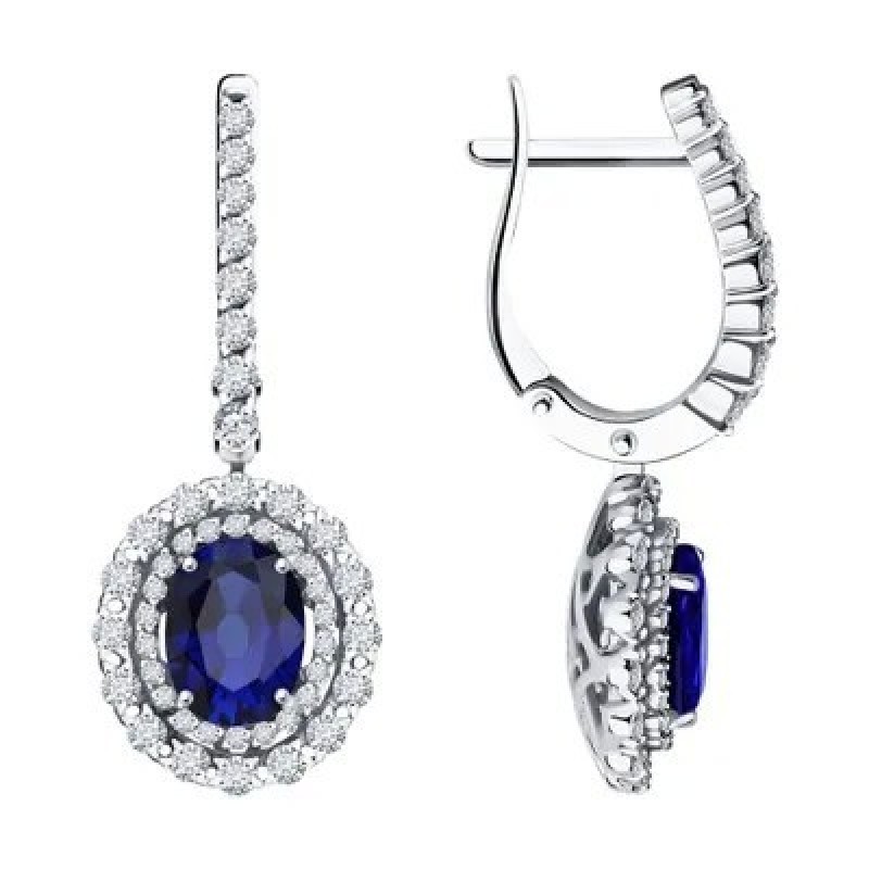 SOKOLOV Diamonds, Серьги из белого золота с бриллиантами и сапфирами, 2021098-3, декоративные, 585 п